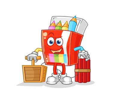 Renkli kalemlerde dinamit fünyesi var. karikatür maskotu vektosu