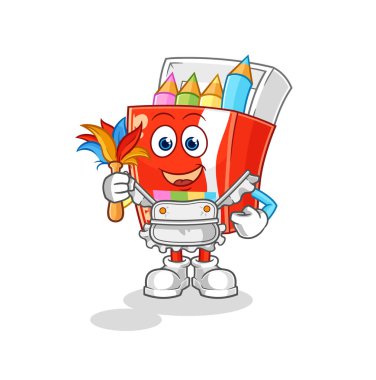 Renkli kalemler, hizmetçi maskotu. çizgi film vektosu