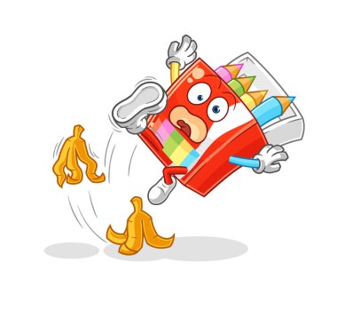 Renkli kalemler muza basıp kaydı. karikatür maskotu vektosu