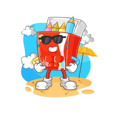 Yazın güneşlenen renkli kalemler. karakter vektosu