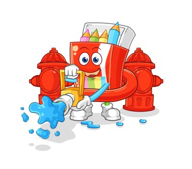 Renkli kalemler itfaiyeci vektörü. karikatür