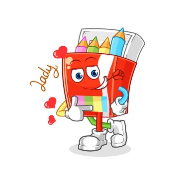 Renkli kalemler resimle flört ediyor. karakter vektosu