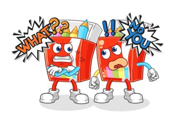 Renkli kalemler birbirlerini karikatür vektörel olarak tartışıyor.