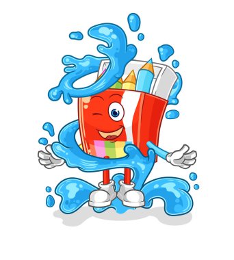 Renkli kalemler. Su maskotlu taze. çizgi film vektosu