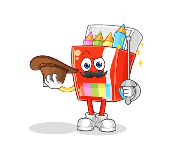 Colored Pencils Fencer Character Cartoon Mascot Vecto — Stock Vector