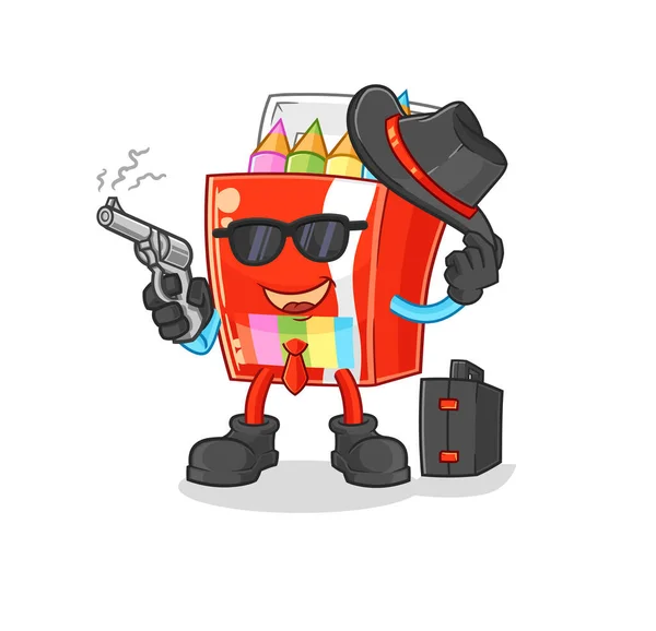 Los Lápices Colores Mafia Con Carácter Pistola Mascota Dibujos Animados — Vector de stock