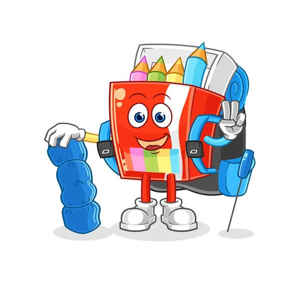 Renkli kalemler kamp maskotu oluyor. çizgi film vektosu