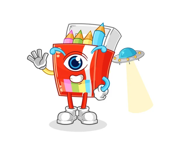 Colored Pencils Alien Cartoon Mascot Vecto — Stock Vector