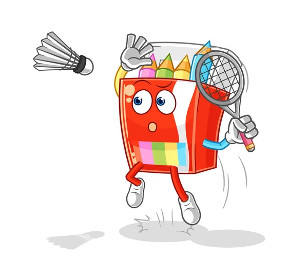 Lápis Cor Esmagar Desenho Animado Badminton Mascote Desenhos Animados Vecto — Vetor de Stock