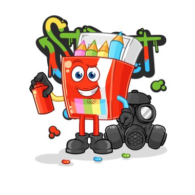 Renkli kalemler grafiti sanatçısı vektörü. karikatür