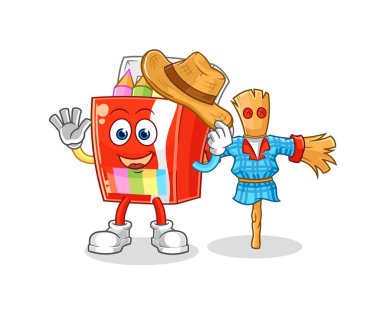 Korkuluk çizgi film karakteri vektosu olan renkli kalemler