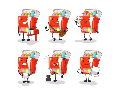 Renkli kalemler postacısının karakteri. karikatür maskotu vektosu