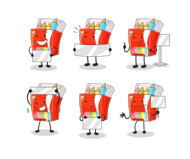 Renkli kalemler grup karakterini tutuyor. maskot vektosu