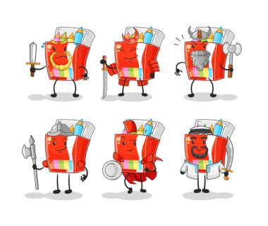 Renkli kalemler savaşçı grup karakteri. karikatür maskotu vektosu