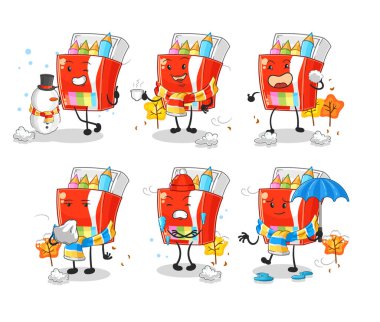 Renkli kalemler soğuk hava karakteri maskot vekto