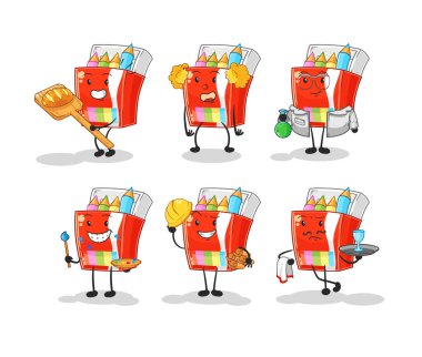 Renkli kalemler mesleği karakter belirler. karikatür maskotu vektosu