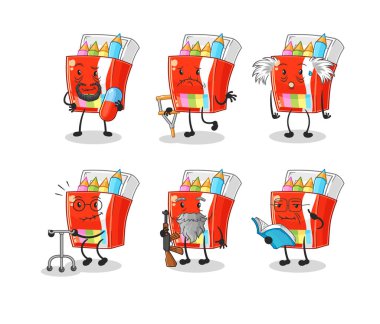 Renkli kalemler, yaşlı karakterler. karikatür maskotu vektosu