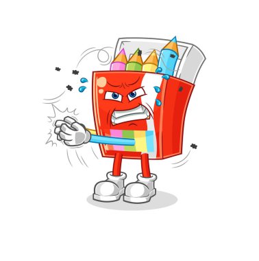 Renkli kalemler sinek sineği karakteri. karikatür maskotu vektosu