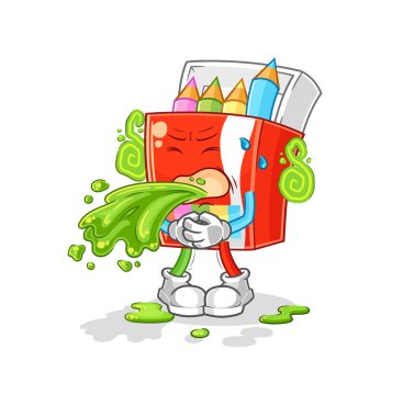 Renkli kalemler çizgi film kusar. karikatür maskotu vektosu