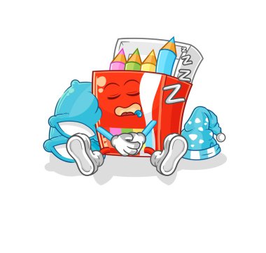 Renkli kalemler uyuyan karakter. karikatür maskotu vektosu