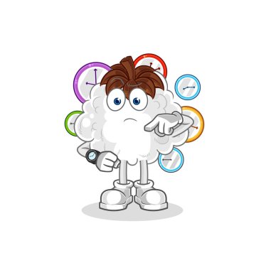 Kol saati çizgi filmi olan pamuk. karikatür maskotu vektosu