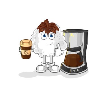 Pamuk kahve illüstrasyonu içiyor. karakter vektosu