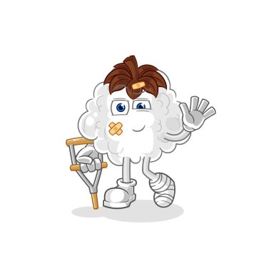 Topallayan sopayla hasta pamuk. karikatür maskotu vektosu