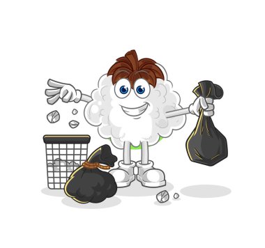 Pamuk. Çöp maskotu. çizgi film vektosu