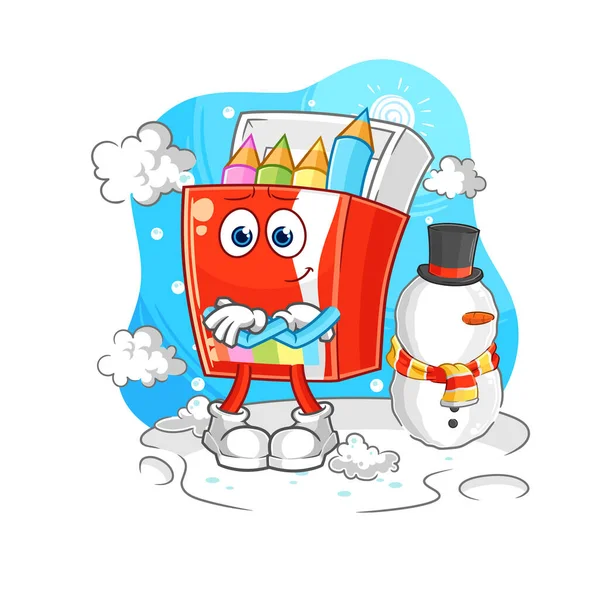 Colored Pencils Cold Winter Character Cartoon Mascot Vecto — Stock Vector