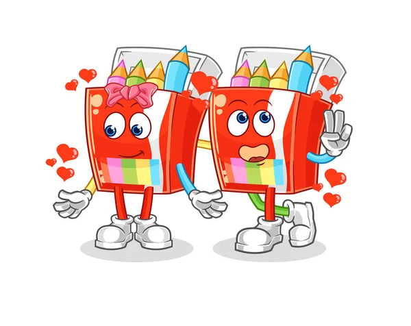 Çizgi film tarihli renkli kalemler. karakter maskotu vekto