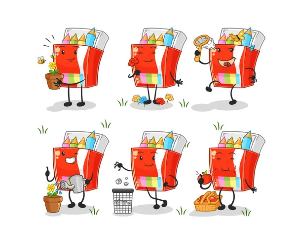 Dünya grubunu kurtaran renkli kalemler. çizgi film maskotu