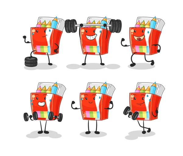 Renkli kalemler egzersiz seti karakteri. karikatür maskotu vektosu