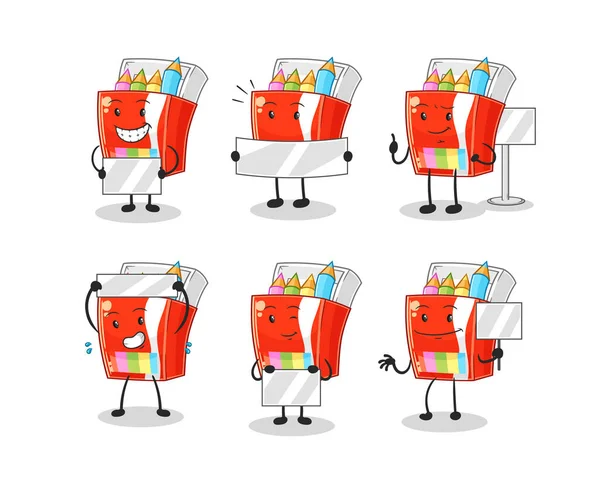 Renkli kalemler grup karakterini tutuyor. maskot vektosu