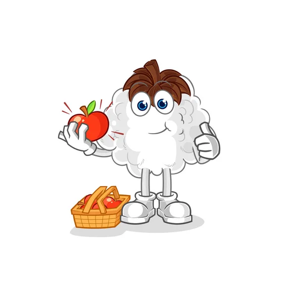 Cotton Eating Apple Illustration Character Vecto — Stock Vector