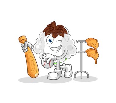 Beyzbol maskotu oynayan pamuk. çizgi film vektosu