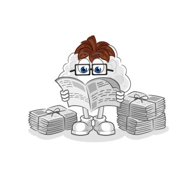 Pamuk gazete karikatürü okur. karakter vektosu