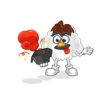 Kutudaki pamuk şaka eldiveni. çizgi film maskotu