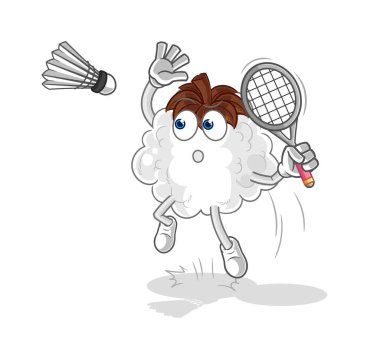 Badminton çizgi filmindeki pamuk ezmesi. karikatür maskotu vektosu