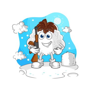 Kışın pamuk asker. karakter maskotu vekto