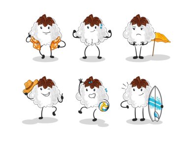 Cotton Beach tatil seti karakteri. karikatür maskotu vektosu
