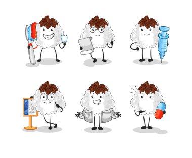 Pamuk doktoru grup karakteri. karikatür maskotu vektosu