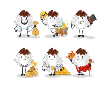 Pamuk zengini grup karakteri. karikatür maskotu vektosu
