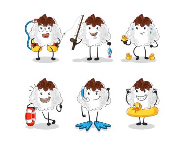 Pamuk suyu aktivite grubu. karikatür maskotu vektosu
