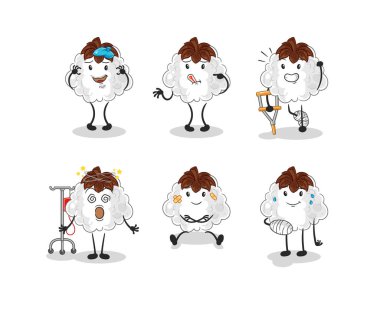 Pamuk hastası grup karakteri. karikatür maskotu vektosu