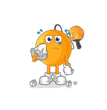 Kürek topu peçeteyle ağlıyor. karikatür maskotu vektosu