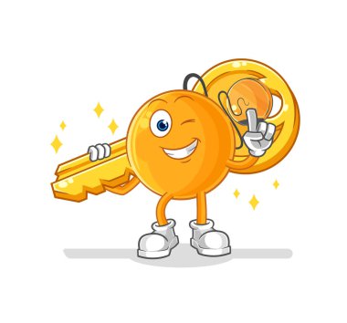 Kürek topu anahtar maskotu taşır. çizgi film vektosu