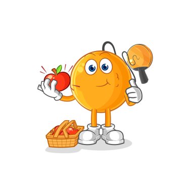 Elma çizimi yiyen kürek topu. karakter vektosu