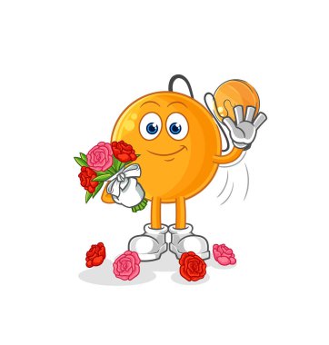 Buket maskotlu raket topu. çizgi film vektosu