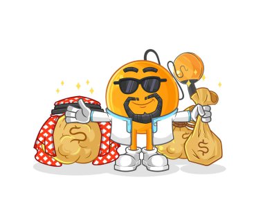 Kürek topu zengini Arap maskotu. çizgi film vektosu