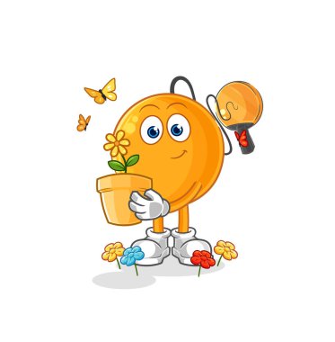 Kürek topu ve saksı. karakter vektosu